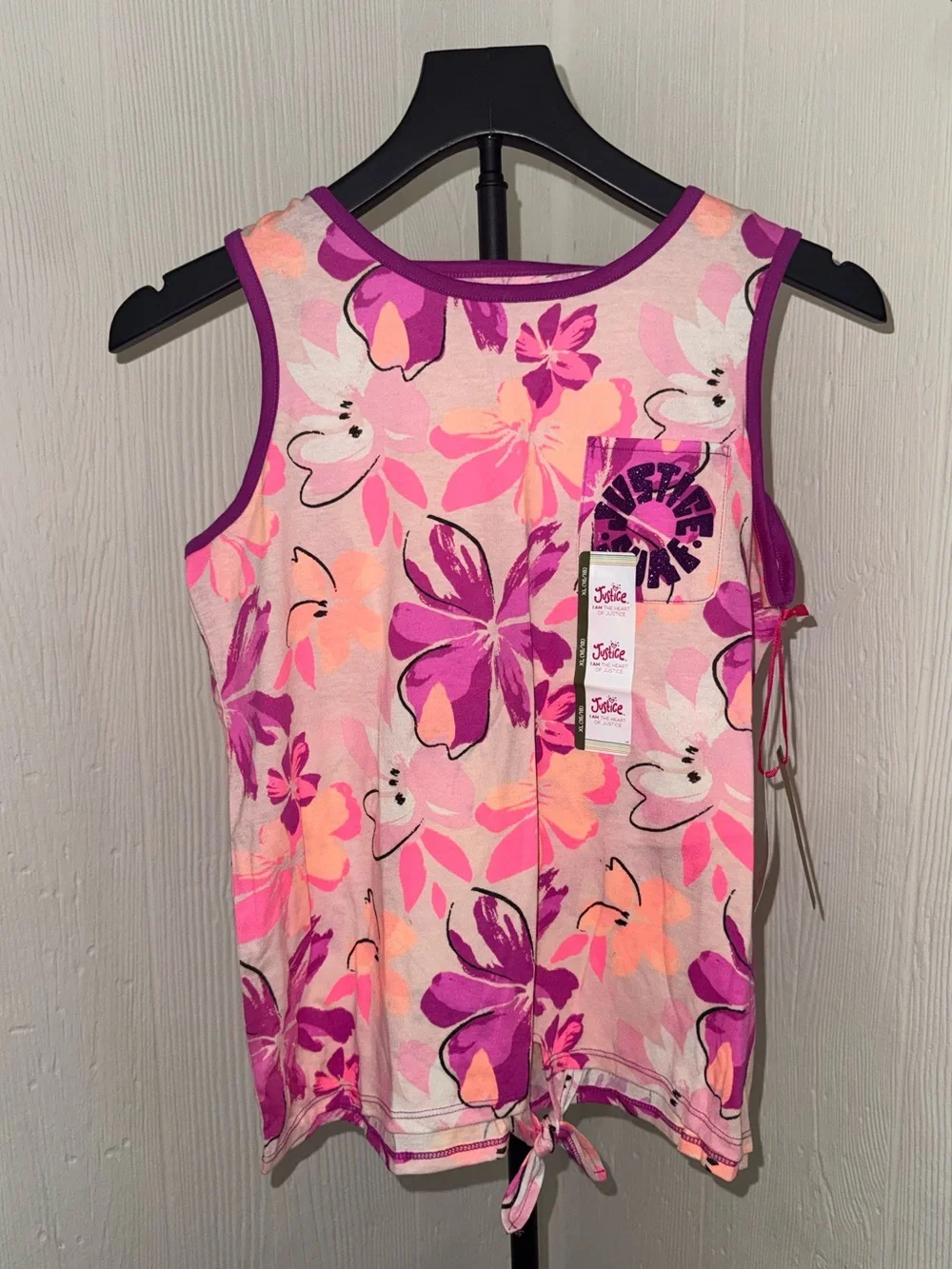 NWT Justice Girls Graphic Tank with Tie Hem
